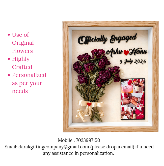 Darak Gifting Co. Personalised Engagement Shadow Box Frame with Flowers