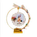 Darak Gifting Co. Personalised Resin Art Hanging Plate 12 inch Round | 8 inch Photo Plate, Romantic Couples Theme, Dried Floral Decor, Gold Ring Stand, Custom Photo Print