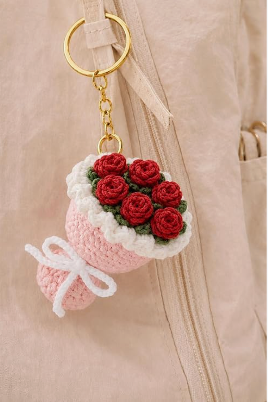 Darak Gifting Co. Handmade Crochet Flower Bouquet Keychain | Soft Yarn Knitted, Bag & Car Key Charm, Aesthetic Floral Design, Key Ring Included