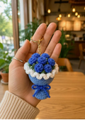 Darak Gifting Co. Handmade Crochet Blue Flower Bouquet Keychain | Soft Yarn Knitted, Bag & Car Key Charm, Aesthetic Floral Design, Key Ring Included