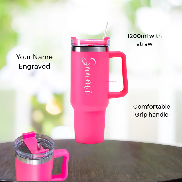 Darak Gifting Co. Personalized Tumbler with Handle and Straw with Lid, Double Wall Insulated Vacuum Sealed Stainless Steel Tumbler (1200 ml)