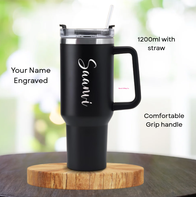 Darak Gifting Co. Personalized Tumbler with Handle and Straw with Lid, Double Wall Insulated Vacuum Sealed Stainless Steel Tumbler (1200 ml)