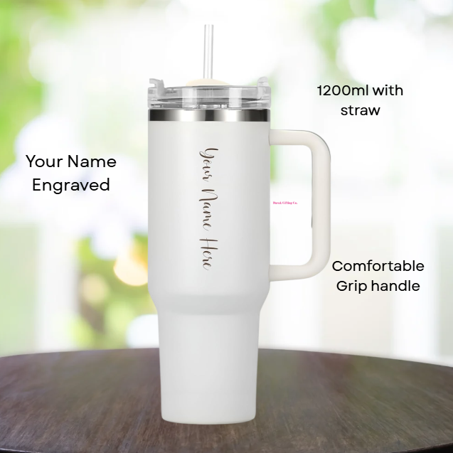 Darak Gifting Co. Personalized Tumbler with Handle and Straw with Lid, Double Wall Insulated Vacuum Sealed Stainless Steel Tumbler (1200 ml)